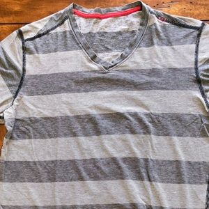 Gray striped Lululemon V neck Tee.
